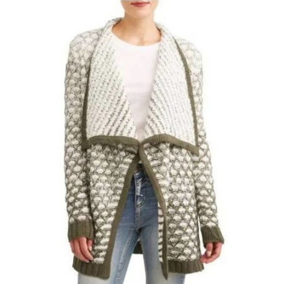Time And Tru Flyaway Cardigan Sweater Open Front Chunky Knit Olive Green… - Picture 1 of 14